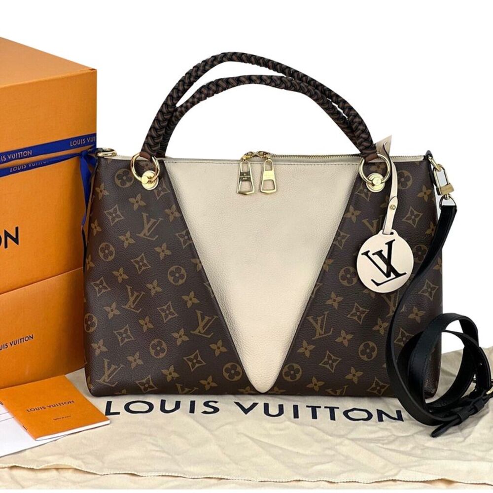Louis Vuitton Braided V Tote MM Cream Leather Canvas Shoulder Hand Bag - Picture 3 of 10